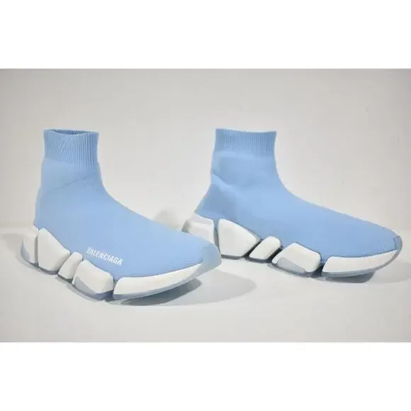 Balenciaga Speed 2.0 Sock Light Blue White High Top Knit Pull Trainer Sneaker 36 - Picture 4 of 12